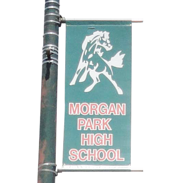 Morgan Park High School teal light pole banner